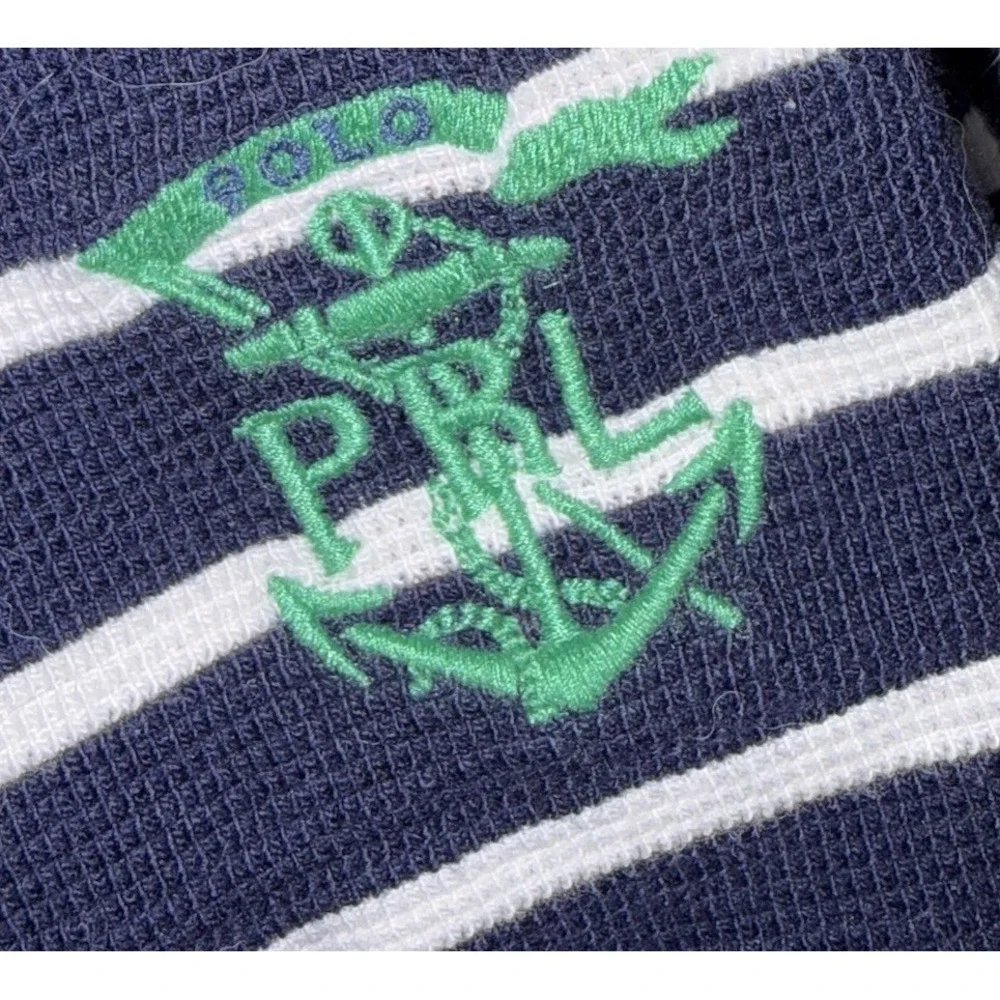 Vintage Polo Ralph Lauren Shirt Mens XL Blue White Striped Anchor Logo 90s Yacht